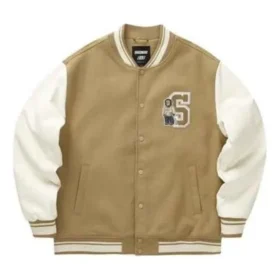 Baseballjacke mit Buchstabenprint „Tan White Black“