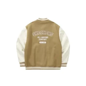Baseballjacke mit Buchstabenprint „Tan White Black“