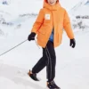 BASIC Gewebte Daunenjacke mittlerer Länge mit Buchstabenprint „Orange-Weiß“