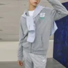 Bunte Freizeit-Serie Letter-Kapuzenjacke mit Reißverschluss „Grey White“