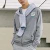 Bunte Freizeit-Serie Letter-Kapuzenjacke mit Reißverschluss „Grey White“