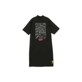 Casual-Kleid mit Logo-Print und halbem Reißverschluss „Weiß Rosa Schwarz“