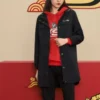 CNY-Serie Lässige lange Jacke „Schwarz-Rot“