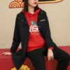 CNY-Serie Lässige lange Jacke „Schwarz-Rot“