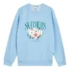 Crew-Sweatshirt mit Blumenmuster „Blau Weiß Grau“