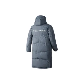 Einfache gewebte lange Daunenjacke mit Kapuze und Buchstabenprint „Teal“