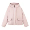 Einfarbige Daunenjacke mit verdecktem Reißverschluss, elastischem Bündchen und Kapuze „Pink White“