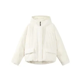 Einfarbige Daunenjacke mit verdecktem Reißverschluss, elastischem Bündchen und Kapuze „Pink White“