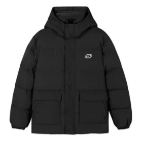 Gewebte Casual-Daunenjacke mit Kapuze „Schwarz Weiß Grün“