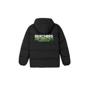 Gewebte Casual-Daunenjacke mit Kapuze „Schwarz Weiß Grün“