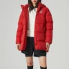 Grafische lange Daunenjacke „Red“