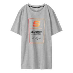 Herren Skechers Kontrastfarben LOGO-Print Strick-T-Shirt mit kurzen Ärmeln Grau