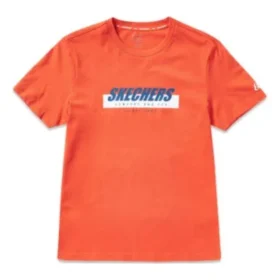 Herren-Skechers-T-Shirt mit Aufdruck, kurzärmelig, orange-rot