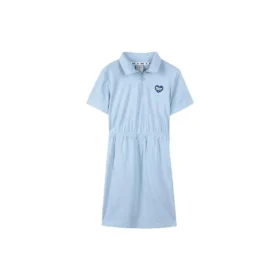 Kurzarm-Kleid mit Logo-Print und tailliertem Schnitt „Weiß Schwarz Blau“ Kurzarm-Kleid mit Logo-Print und tailliertem Schnitt „Weiß Schwarz Blau“
