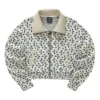 Kurzjacke mit Stehkragen, Reißverschluss und Logo-Print „Beige Blau Weiß“