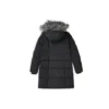 Lange Daunenjacke mit Kapuze, Kordelzug und Fellbesatz „Schwarz-Weiß“