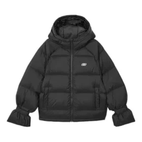 Langärmelige Daunenjacke mit Kapuze und Reißverschluss „Schwarz“