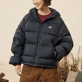 Langärmelige Daunenjacke mit Kapuze und Reißverschluss „Schwarz“