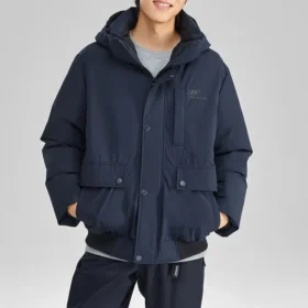Lifestyle-Serie Waterproof warme Daunenjacke mit Kapuze „Schwarz“