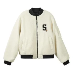 Logo-Print-Muster-Reißverschluss-Wendejacke „Weiß Schwarz“