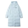 Lässige, gewebte Daunenjacke mit Kapuze „Blue“