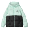 Lässige gewebte Daunenjacke mit Kapuze und Farbblock-Design „Grün-Schwarz“