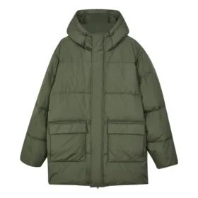 Lässige lange Daunenjacke „Olivgrün“