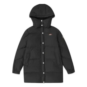 Mittellange warme Daunenjacke mit Kapuze „Black Pink“