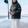 Modische Daunenjacke mit Logo-Print „Schwarz Grau“