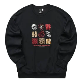 Neujahrsserie Graphic Knit Crew Sweatshirt „Black Red Yellow“