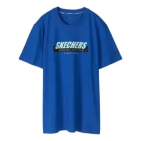 Skechers Herren-T-Shirt mit Aufdruck, kurzärmelig, blau