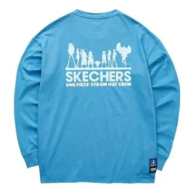 Skechers x One Piece bedrucktes Langarm-T-Shirt „Blau Braun Gelb Schwarz“