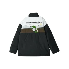 Sport Lifestyle Series Daunenjacke mit Reißverschluss und Buchstabenprint „Schwarz Weiß Grün“
