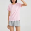 Sport-T-Shirt mit Rundhalsausschnitt, kurzärmelig, rosa