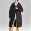Sportliche gewebte lange Daunenjacke „Schwarz“