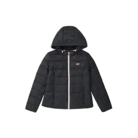 Zusammenpackbare Daunenjacke mit Kapuze „Weiß Schwarz“ Zusammenpackbare Daunenjacke mit Kapuze „Weiß Schwarz“
